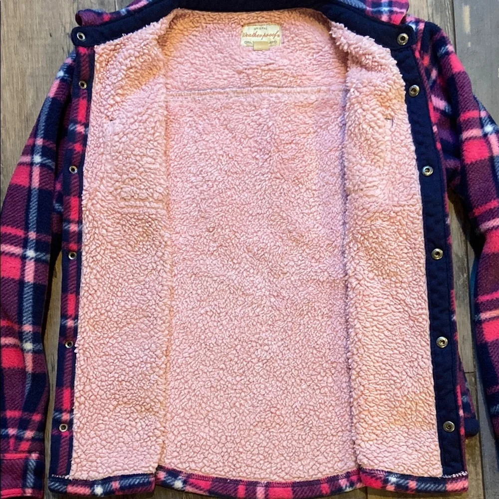 Weatherproof Vintage Girls Flannel Plaid Jacket Coat Fleece Blue Pink Sz 10/12 M
